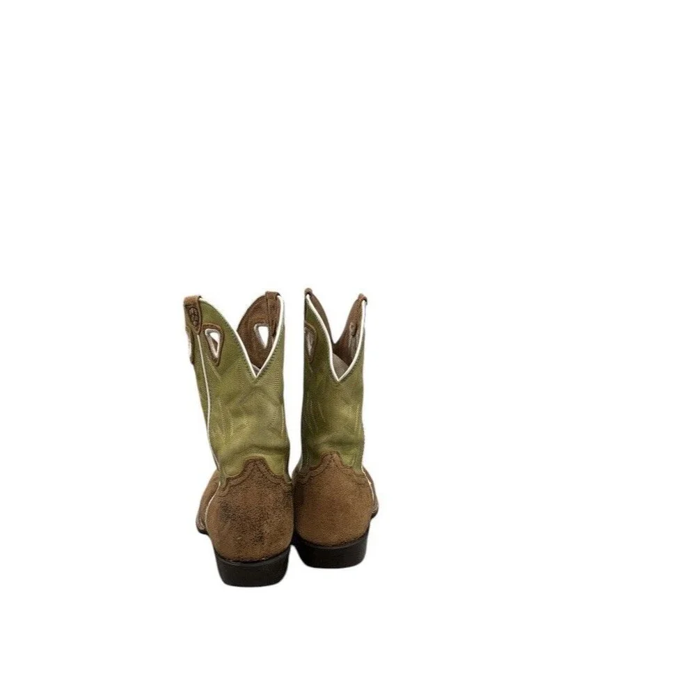 Ariat  Charger Youth Size 4.5 Green Brown Suede Leather Square Toe Western Boots